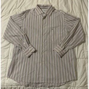 Men's Lacoste Shirt Size 45 XL Purple Yellow Blue Pinstripe
